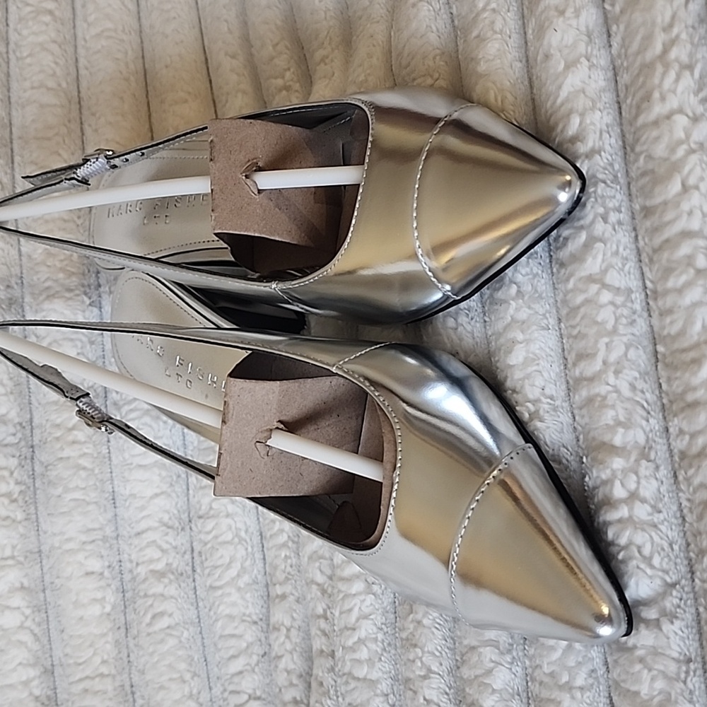 Marc Fisher Shiny Silver Blakely Pointed Heels
